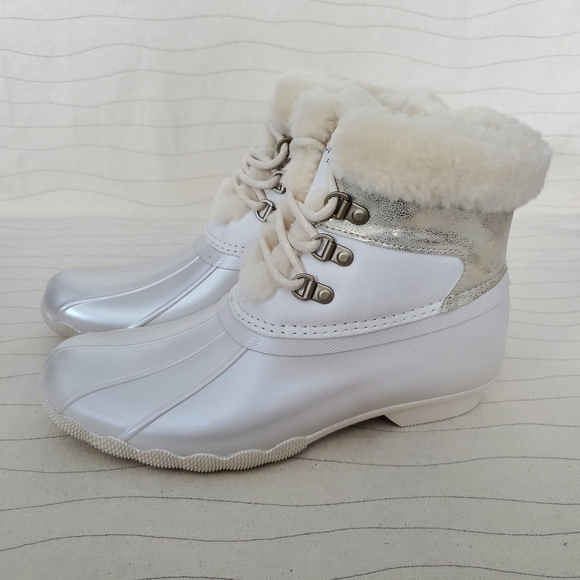 Sperry Youth Girls Alpine Saltwater Pearlized Ivory Duck Boots STK166415 Sz 6M - Picture 2 of 12